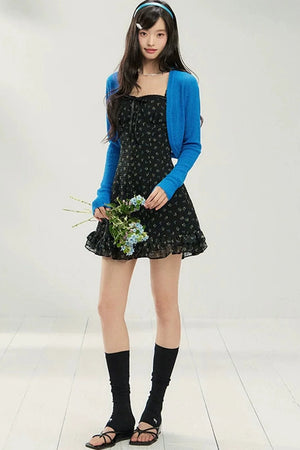 Floral Knit Cardigan & Dress Layered Top