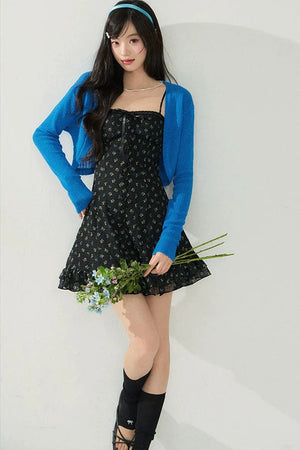 Floral Knit Cardigan & Dress Layered Top