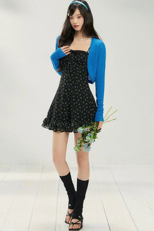 Floral Knit Cardigan & Dress Layered Top
