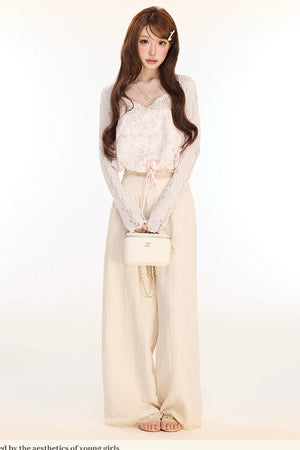 Floral Lace Camisole Cardigan and Pants Set-Up
