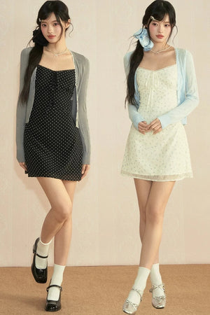 Floral Lace Camisole Dress & Cardigan Set-Up