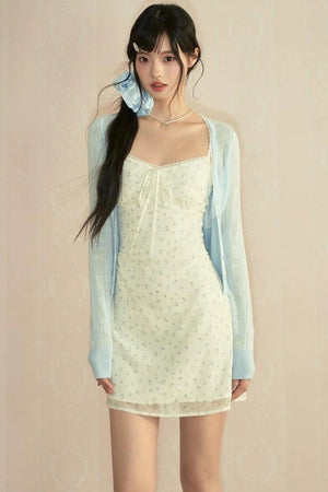 Floral Lace Camisole Dress & Cardigan Set-Up