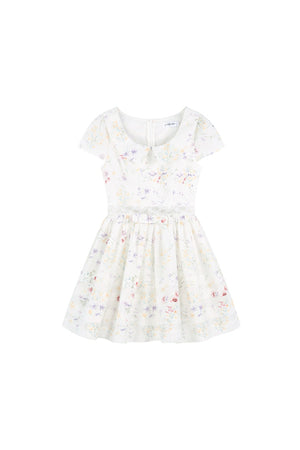 Floral Lace Cutout Waist Puff Dress
