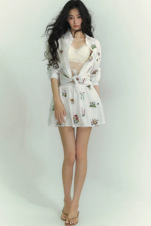 Floral Lace Embroidery Blouse & Skirt Set-Up