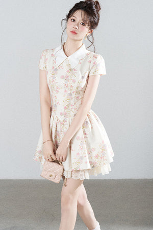 Floral Lace Puff Short Dress
