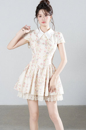 Floral Lace Puff Short Dress