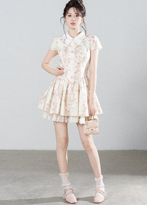Floral Lace Puff Short Dress
