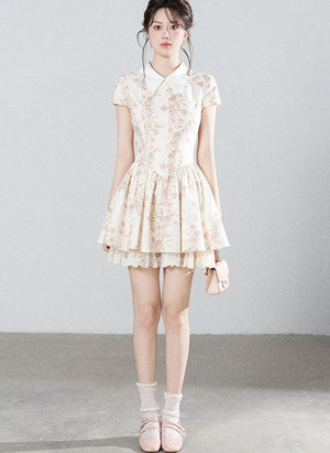 Floral Lace Puff Short Dress