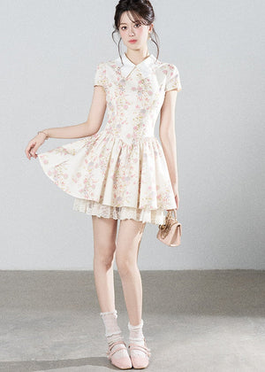 Floral Lace Puff Short Dress