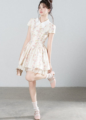Floral Lace Puff Short Dress