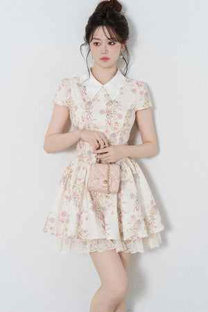 Floral Lace Puff Short Dress