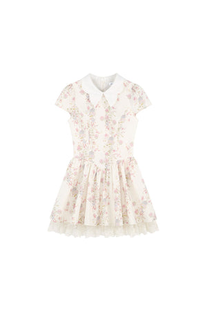 Floral Lace Puff Short Dress