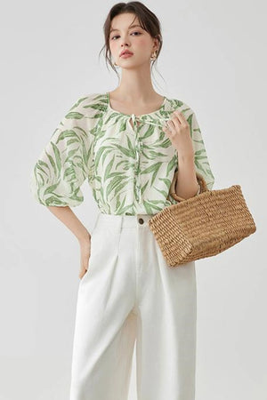 Floral Lantern Sleeve Blouse