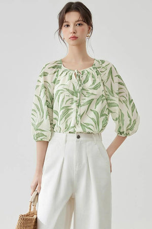 Floral Lantern Sleeve Blouse