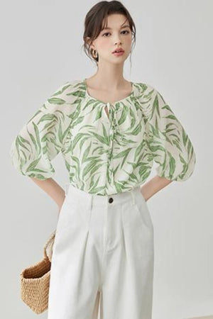 Floral Lantern Sleeve Blouse