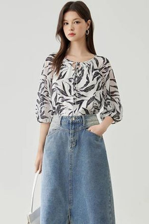 Floral Lantern Sleeve Blouse