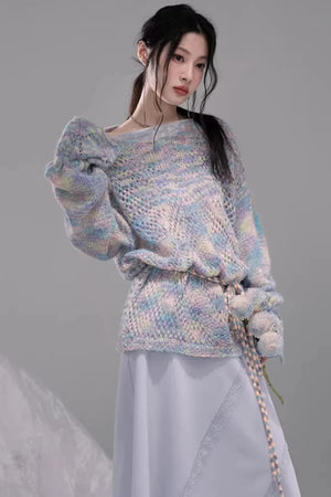 Floral Mist Blue Wool Sweater Set