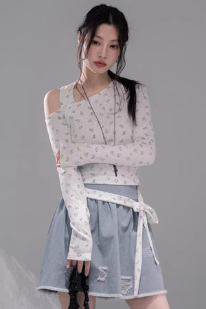 Floral Off-Shoulder Knitted Sweater