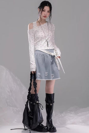 Floral Off-Shoulder Knitted Sweater