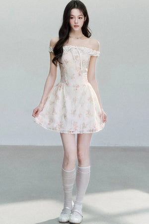Floral Patchwork One-Shoulder Dress