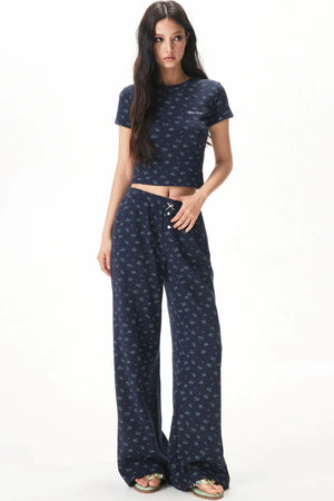 Floral Placket Blouse and Pants Set-Up