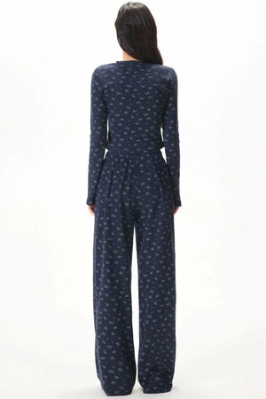 Floral Placket Blouse and Pants Set-Up