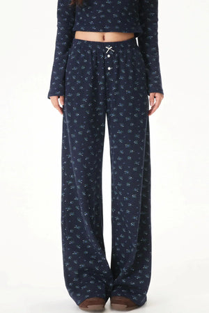 Floral Placket Blouse and Pants Set-Up