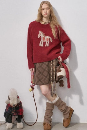 Floral Pony Festive Sweater