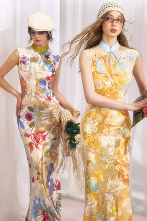 Floral Print Mermaid Cheongsam Dress