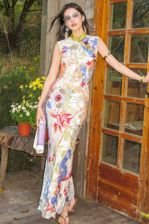 Floral Print Mermaid Cheongsam Dress