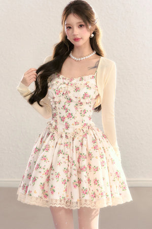 Floral Print Waist-Cinching Princess Dress