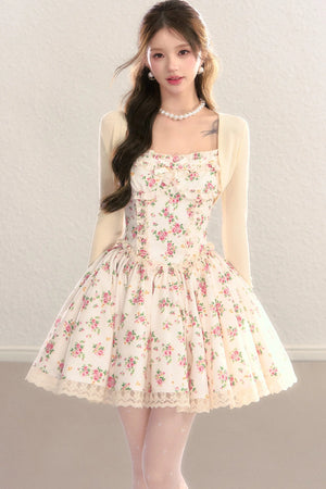Floral Print Waist-Cinching Princess Dress