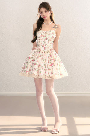 Floral Print Waist-Cinching Princess Dress