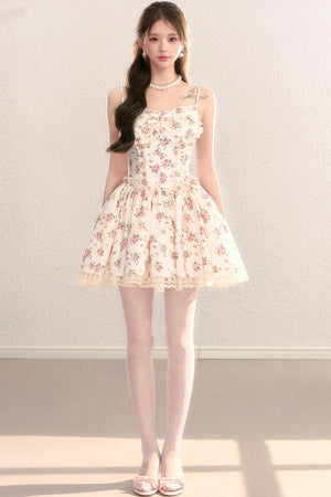 Floral Print Waist-Cinching Princess Dress