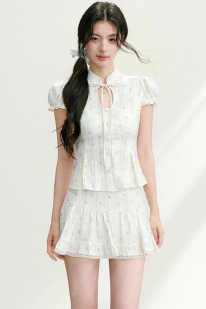 Floral Puff Sleeve Blouse Set-Up