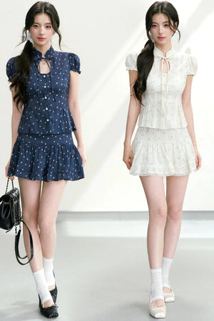 Floral Puff Sleeve Blouse Set-Up