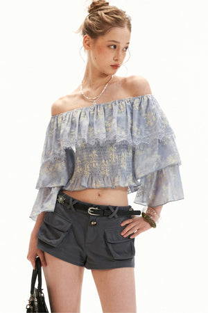 Floral Ruffled Off-Shoulder Blouse