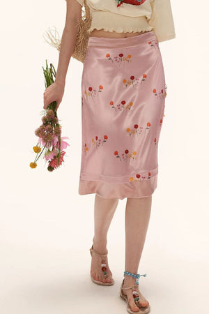 Floral Satin A-Line Skirt