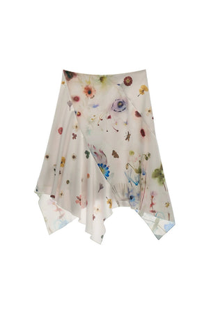 Floral Satin Asymmetrical Skirt