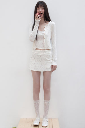Floral Suit Cardigan & Skirt Set-Up