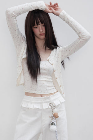 Floral Suit Cardigan & Skirt Set-Up