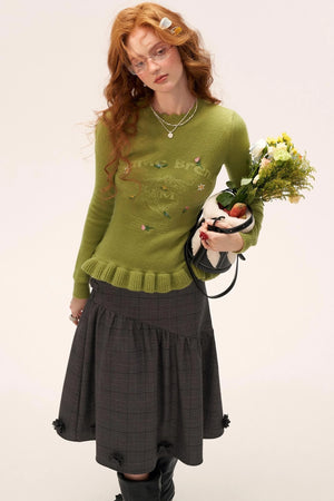 Flower Embroidery Round Neck Sweater