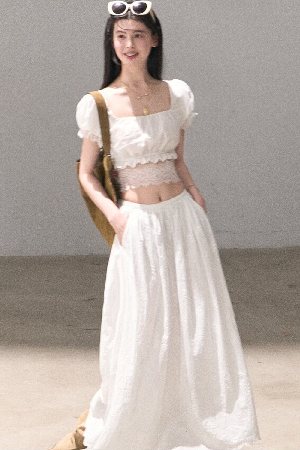 Flower Shape Cotton Lace Top And Skirt Set-Up