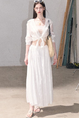 Flower Shape Cotton Lace Top And Skirt Set-Up