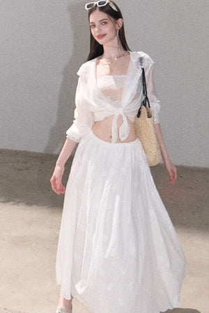 Flower Shape Cotton Lace Top And Skirt Set-Up
