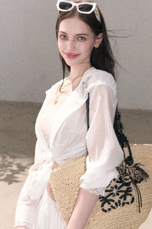 Flower Shape Cotton Lace Top And Skirt Set-Up