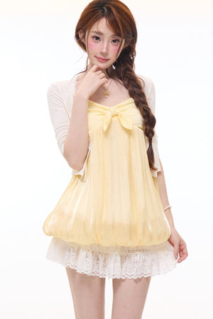 Flowing Puffy Flower Bud Camisole Top Set-Up