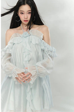 Flowing Ruffled Halter Dress