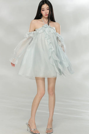 Flowing Ruffled Halter Dress