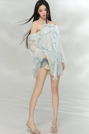 Flowing Ruffled Halter Dress